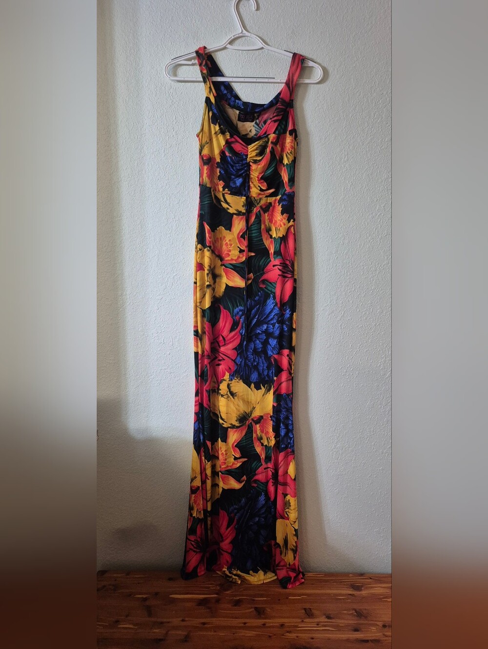 Hot Miami Styles Tropical Floral Maxi Dress in Yellow, Red & Blue